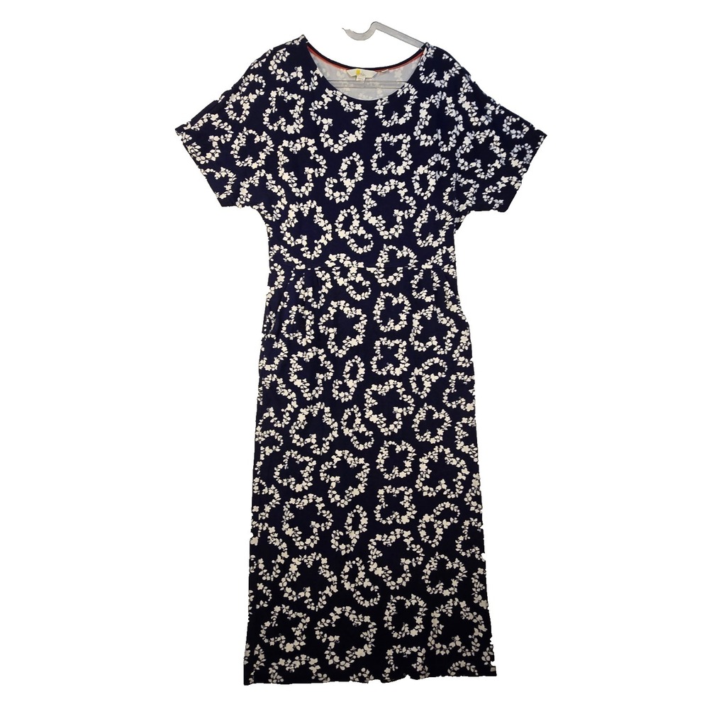 Boden Soft Jersey Navy Midi Dress Sz 10R Boho Comfort Celestial Coastal Tropical